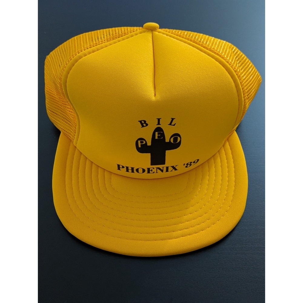 BIL PEO Phoenix 1989 Snapback Trucker Hat Mesh Yellow Sportcap Vtg Yellow Cap